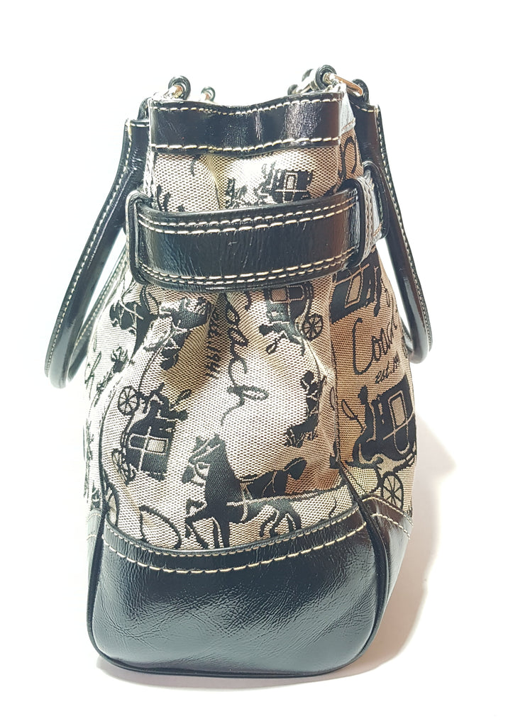 Coach Black & Grey Monogram & Leather Tote | Gently Used |
