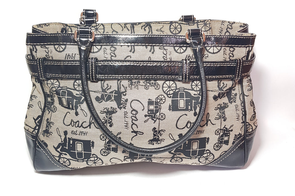 Coach Black & Grey Monogram & Leather Tote | Gently Used |