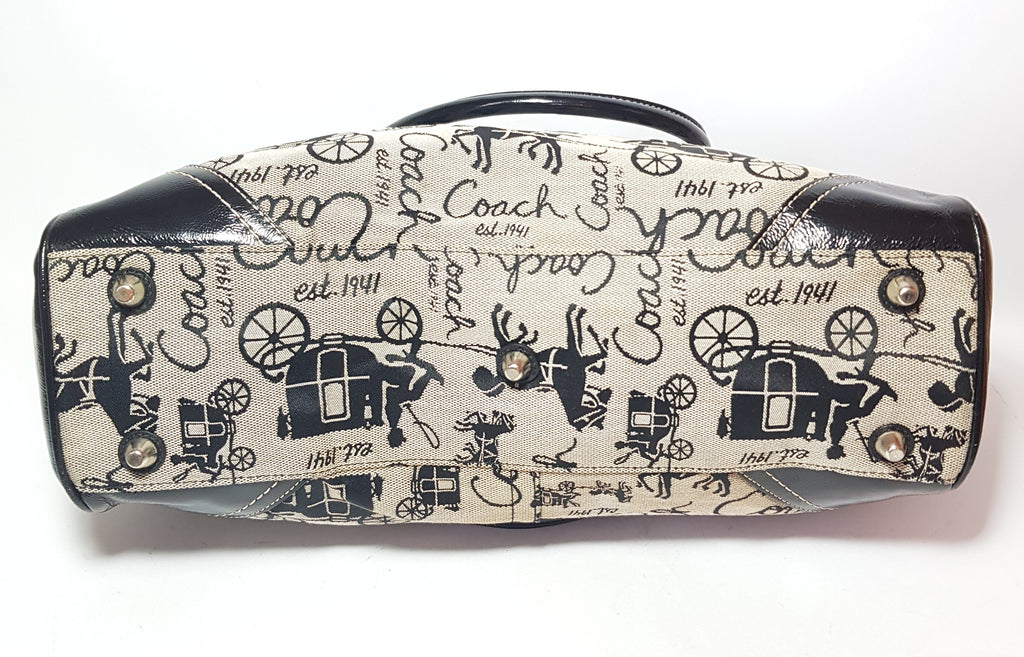 Coach Black & Grey Monogram & Leather Tote | Gently Used |