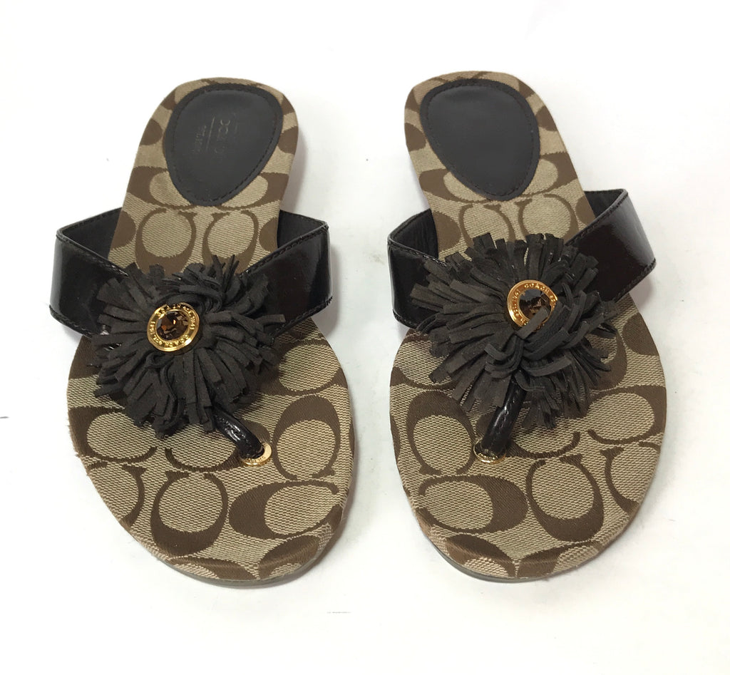 Coach Brown Monogram Flower Sandals | Gently Used |