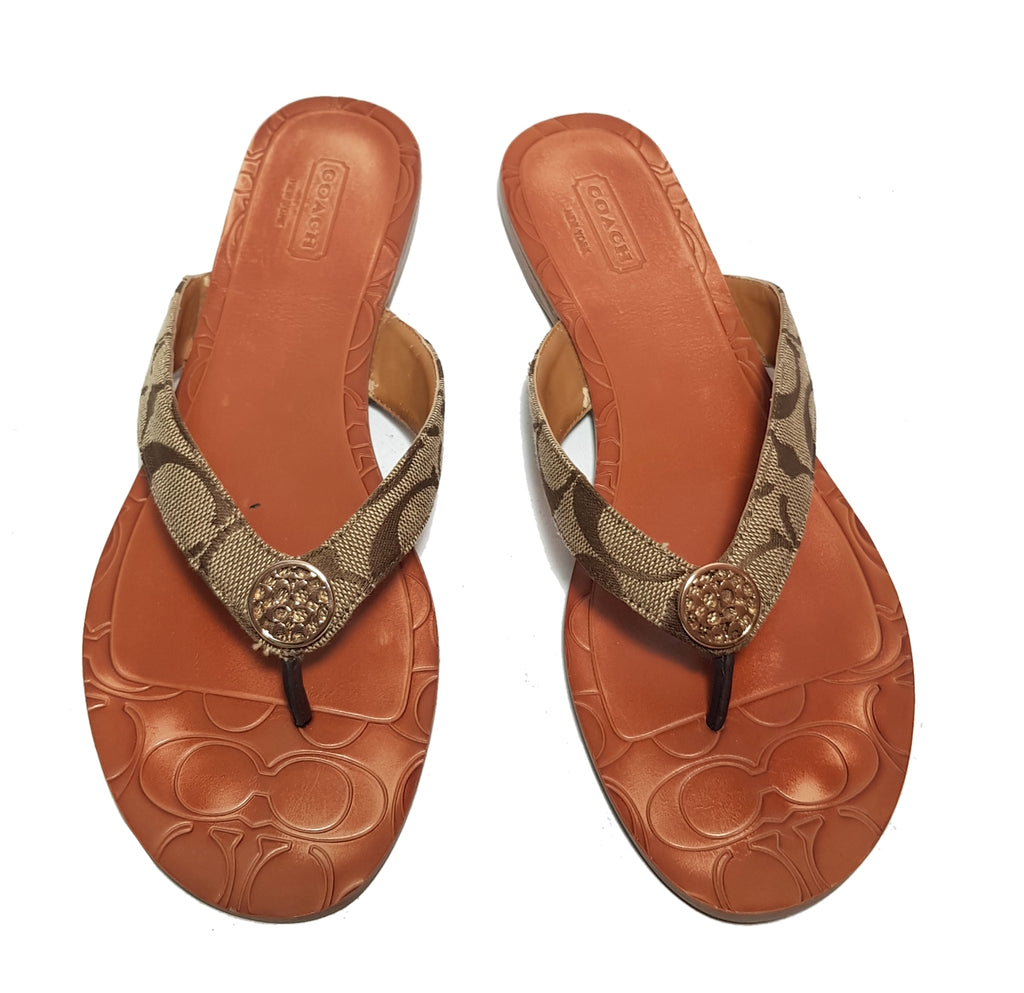 Coach Monogram Canvas & Leather 'Sara' Sandals | Gently Used |