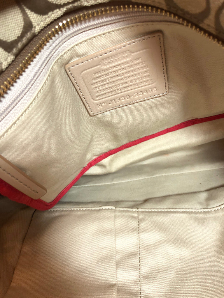 Coach Monogrammed Canvas with Red Leather Trim Tote | Gently Used | - Secret Stash