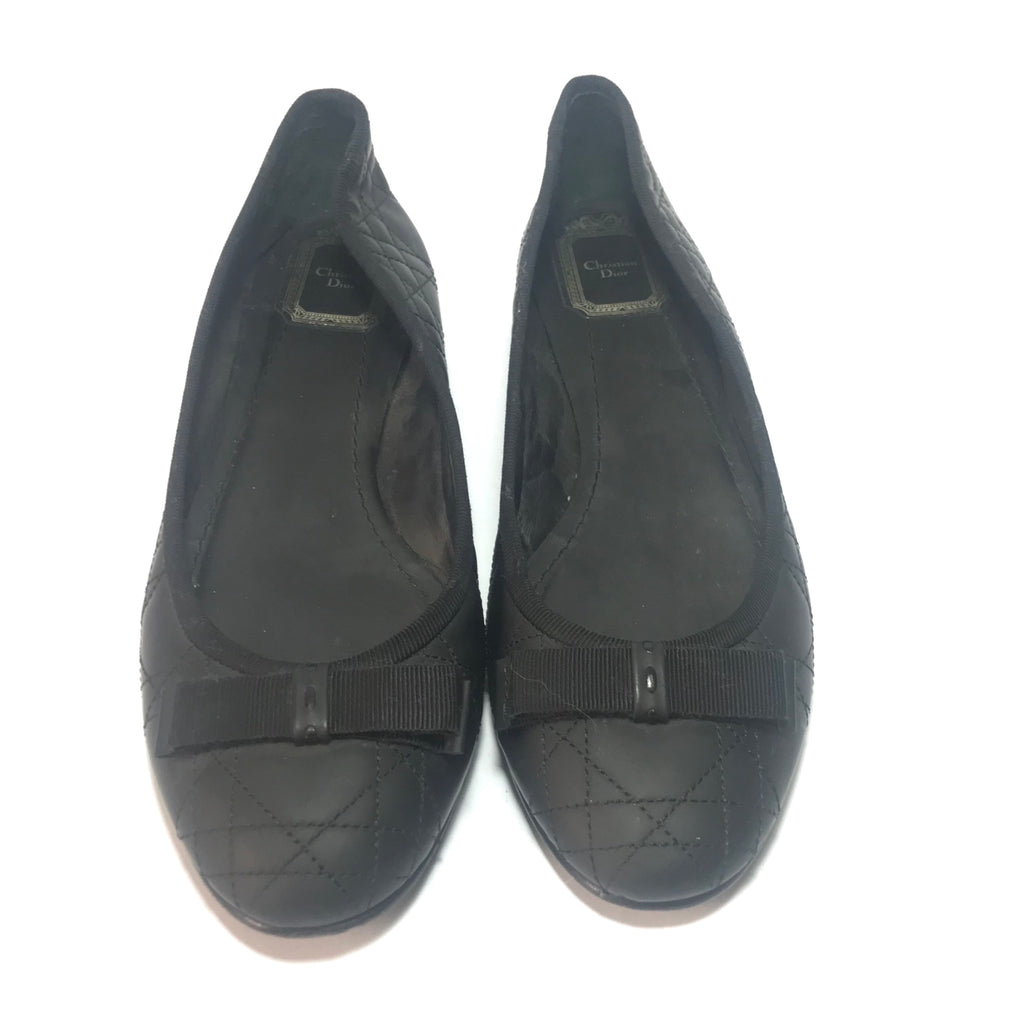Christian Dior Quilted Black Leather Ballet Flats | Gently Used | - Secret Stash