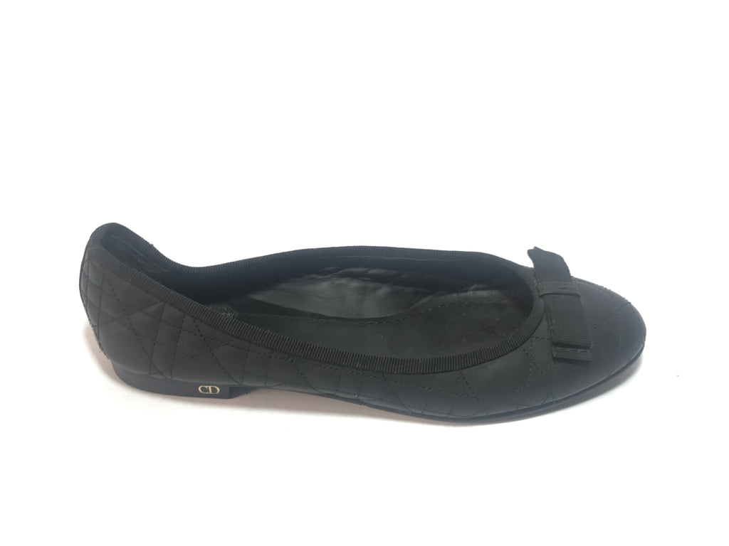 Christian Dior Quilted Black Leather Ballet Flats | Gently Used | - Secret Stash