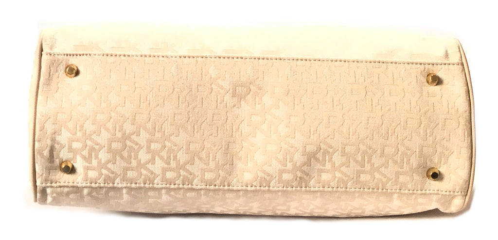 DKNY Monogram Cream Canvas & Leather Shoulder Bag | Like New |