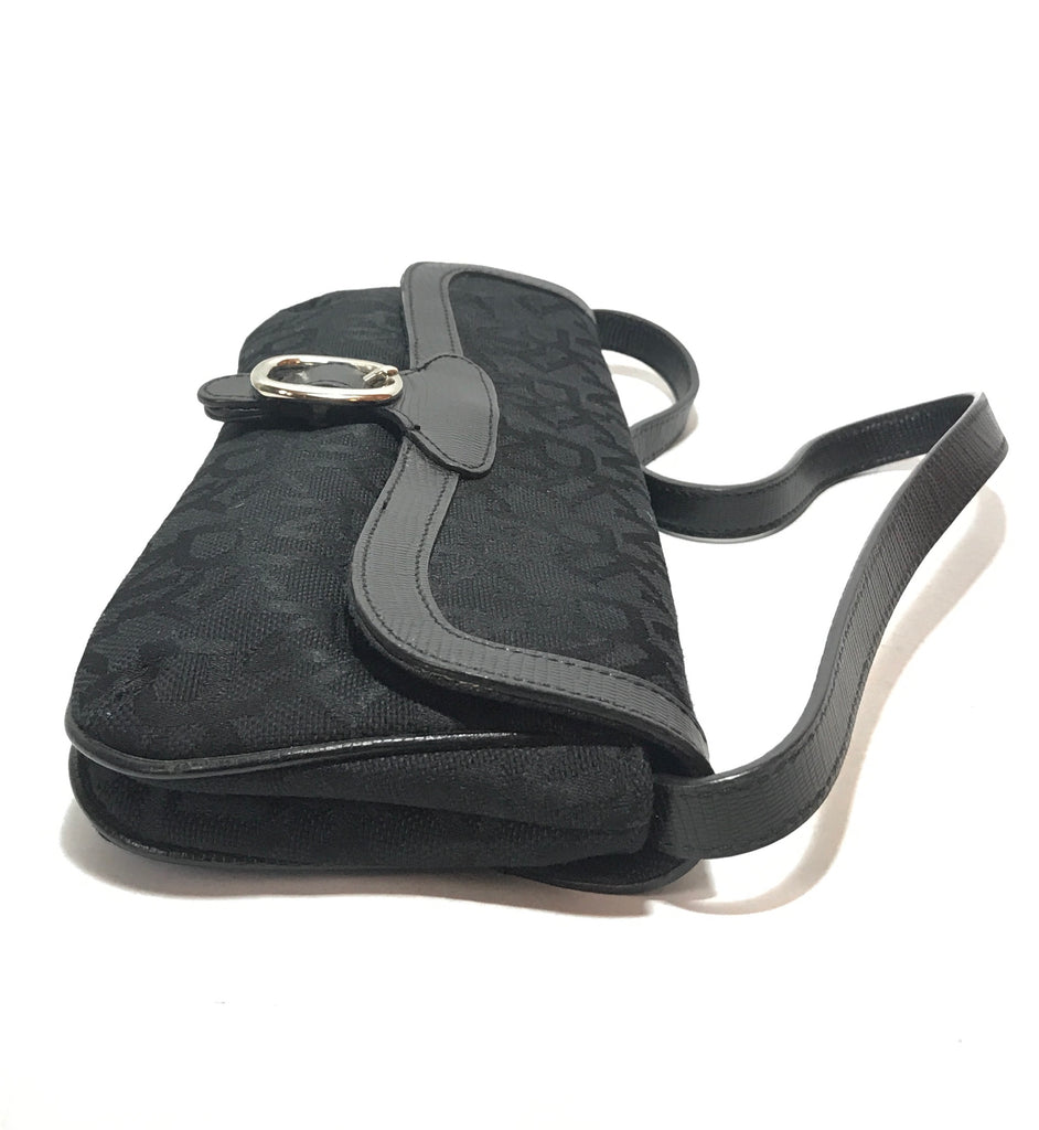 DKNY Black Monogram Canvas & Leather Shoulder Bag | Gently Used |