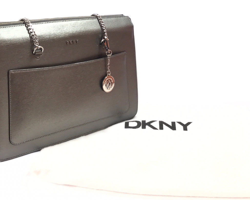 DKNY Gunmetal Leather Shoulder Bag | Gently Used | - Secret Stash
