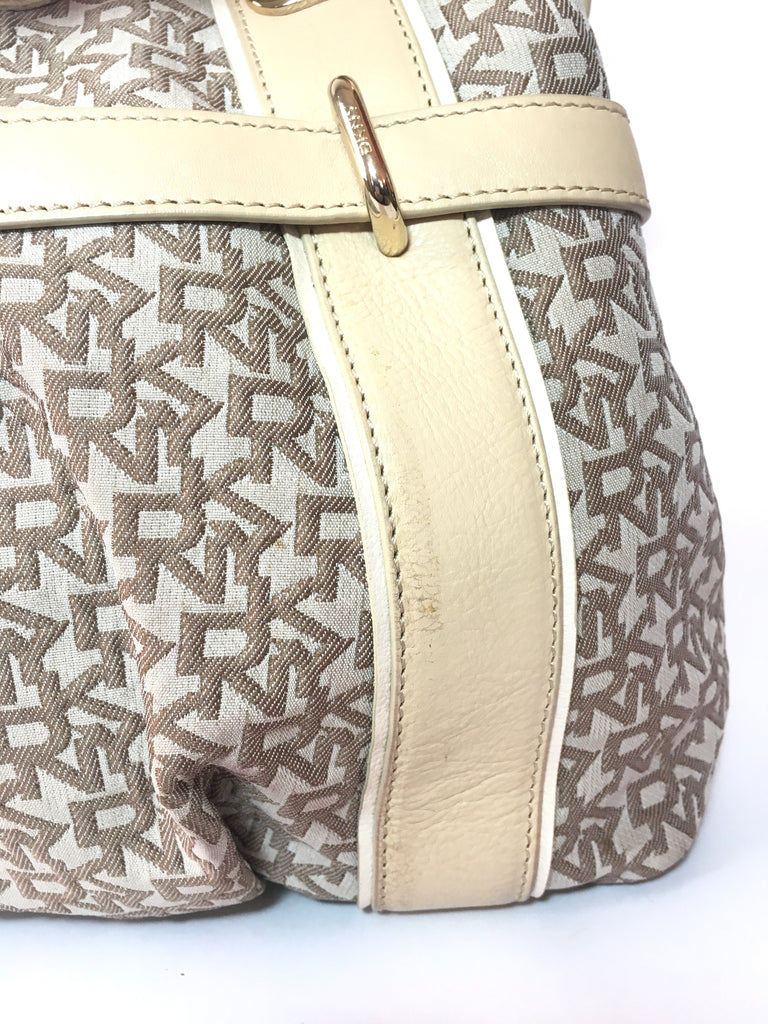 DKNY Beige Signature Canvas & Leather Shoulder Bag | Gently Used | - Secret Stash