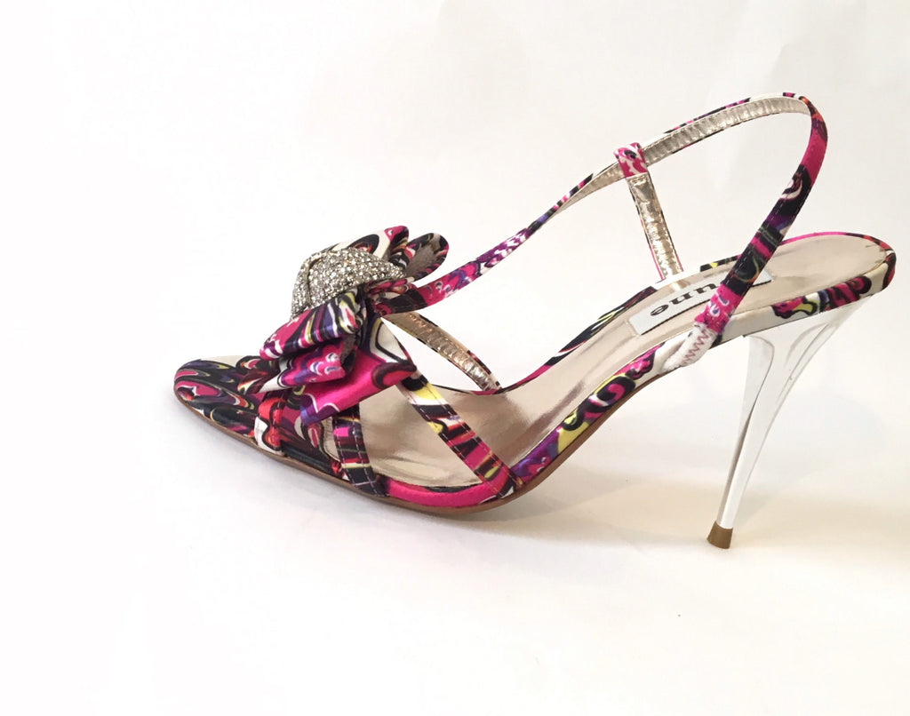 DUNE 'DANI' Jeweled Slingback Multicolored Printed Heels | Like New |
