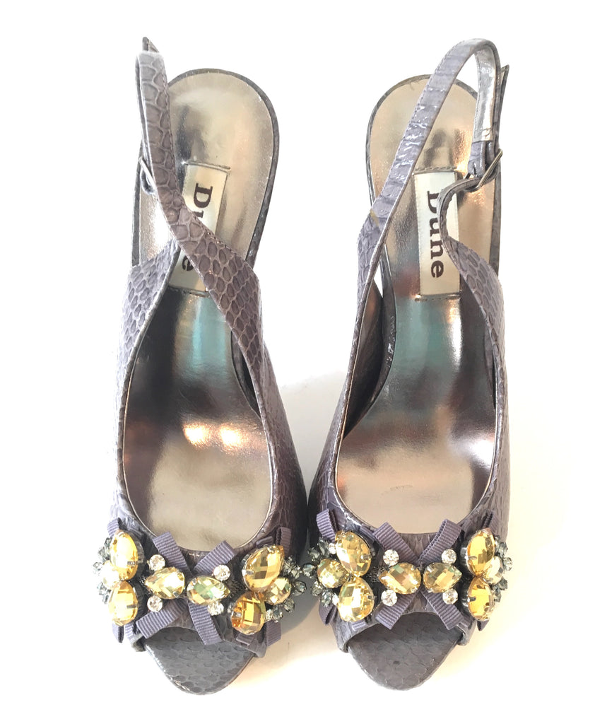 DUNE 'Deaver' Jeweled Pewter Peep-toe Heels | Gently Used |