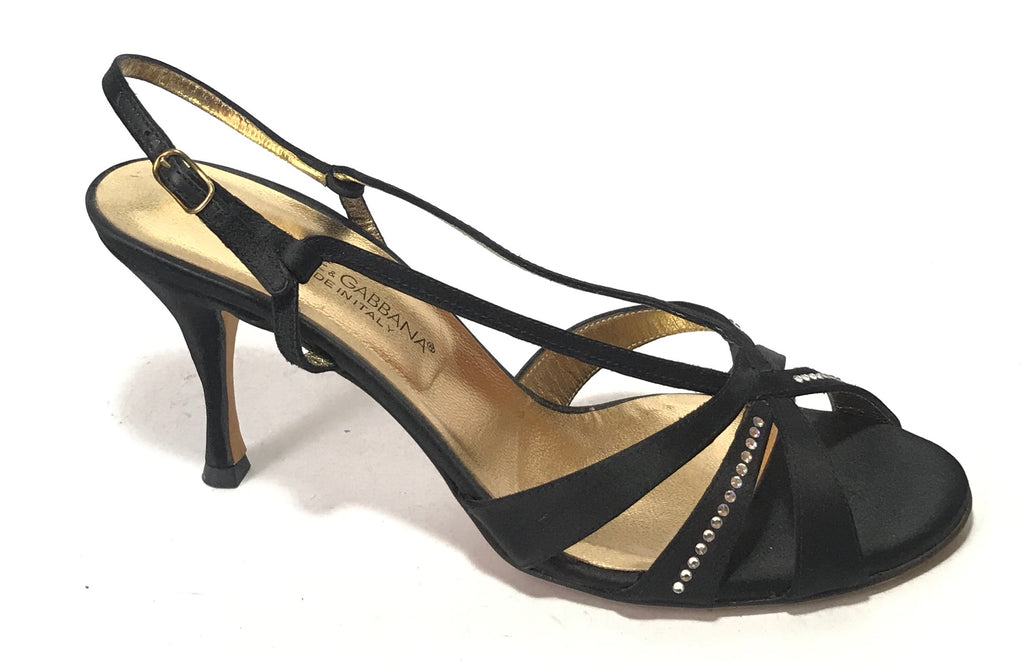 Dolce & Gabbana Black Rhinestone Satin Heels | Gently Used |