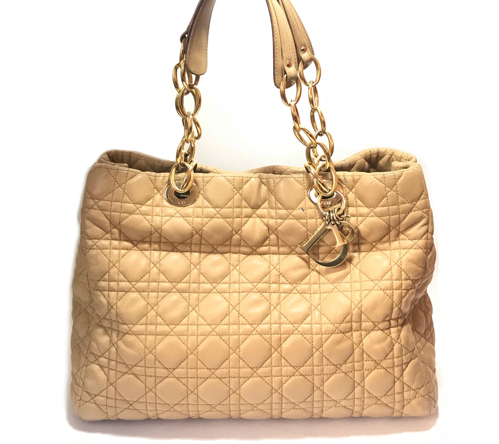 DIOR Beige 'Cannage' Quilted Lambskin Leather Tote Bag | Pre Loved | - Secret Stash