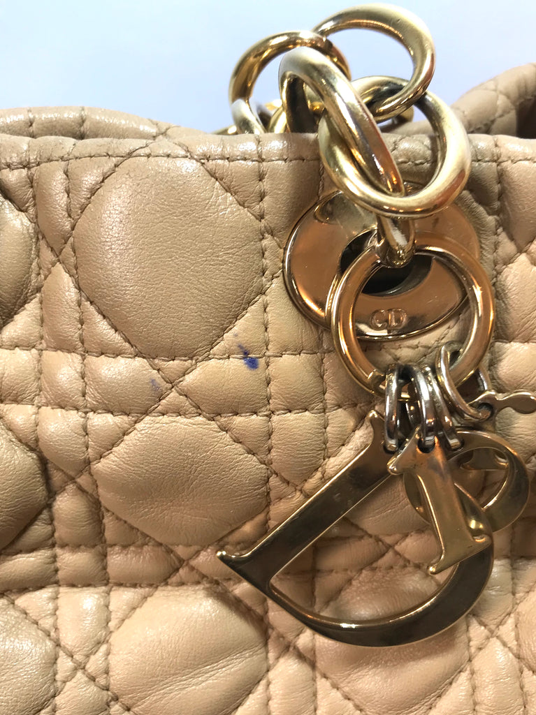 DIOR Beige 'Cannage' Quilted Lambskin Leather Tote Bag | Pre Loved | - Secret Stash