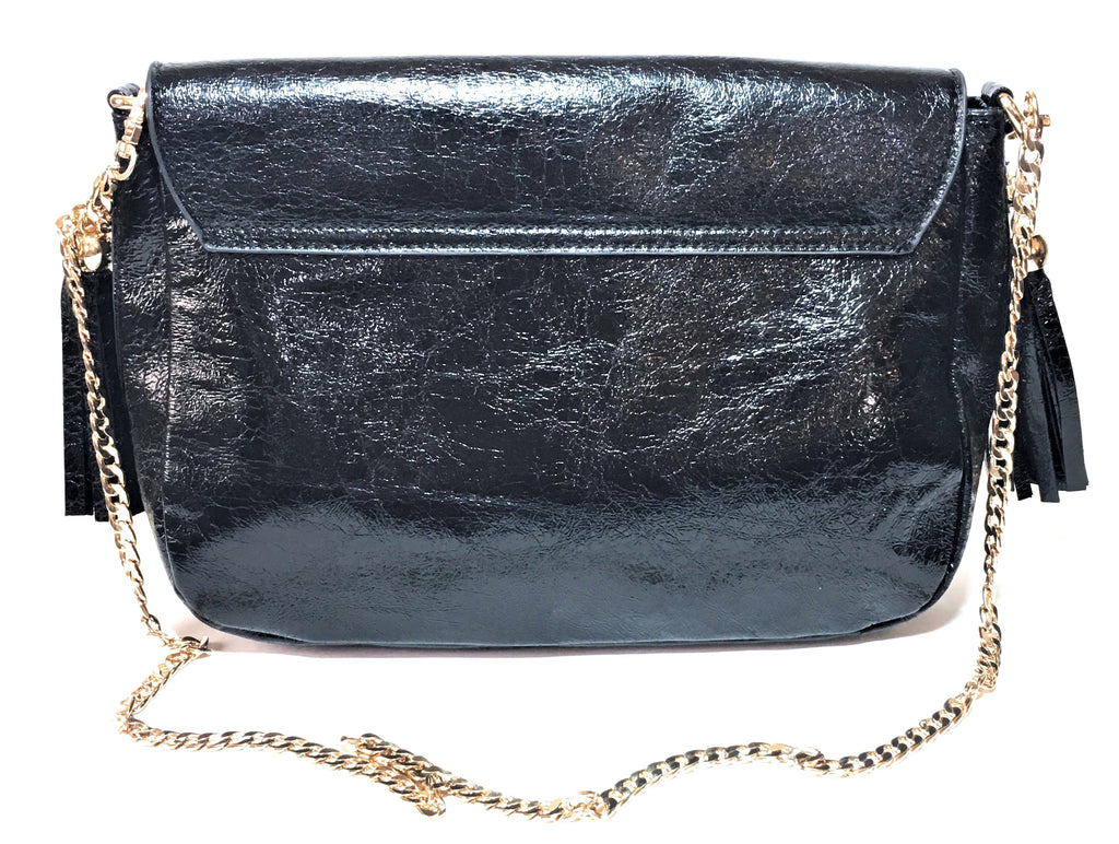 DUNE Black Faux Leather & Gold Chain Shoulder Bag | Gently Used |