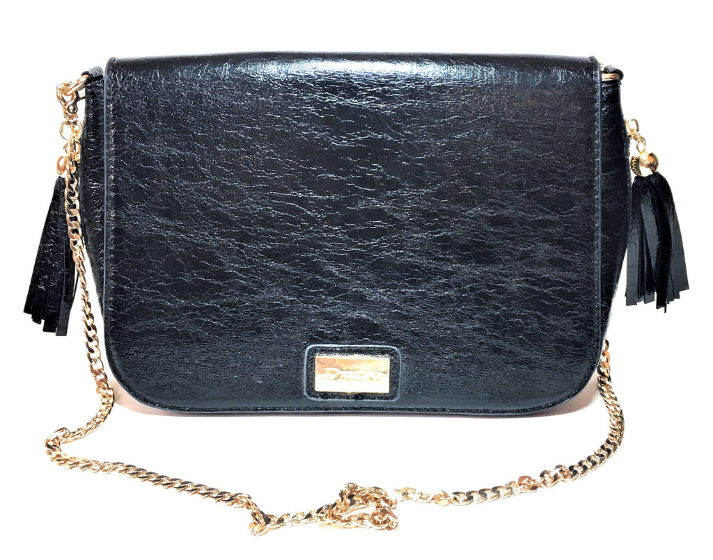 DUNE Black Faux Leather & Gold Chain Shoulder Bag | Gently Used |