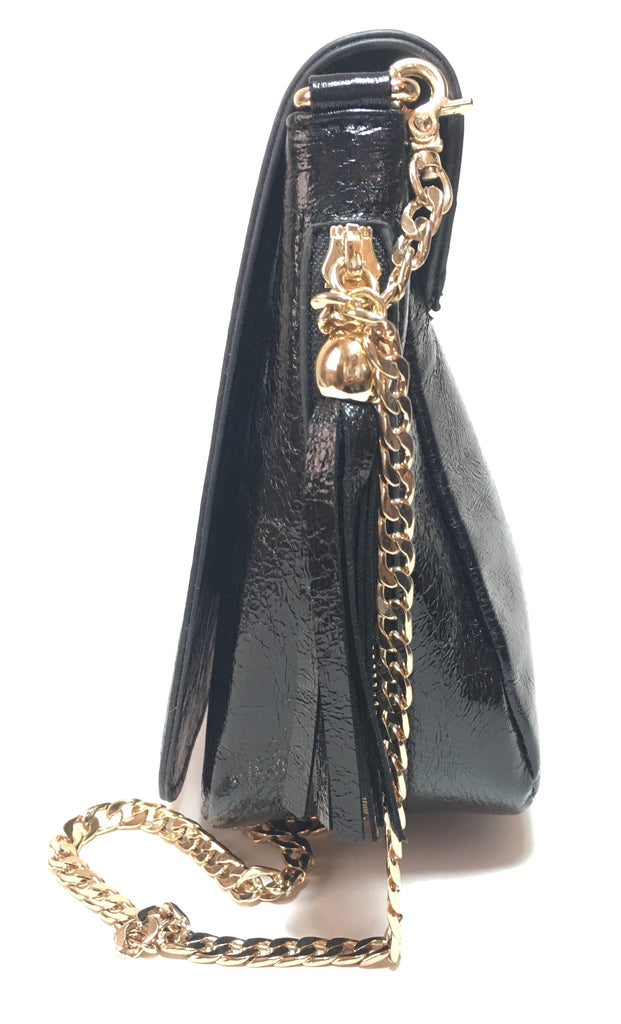 DUNE Black Faux Leather & Gold Chain Shoulder Bag | Gently Used |