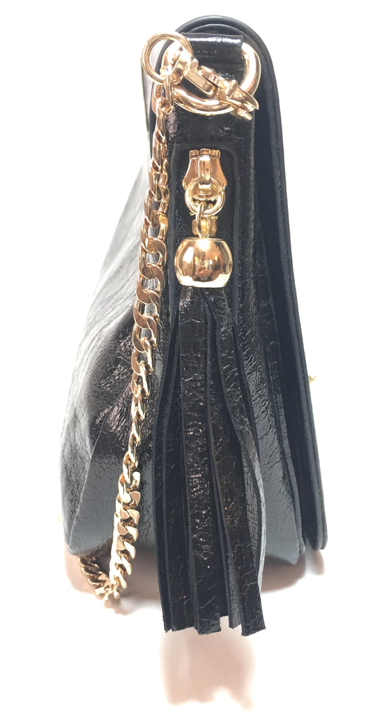 DUNE Black Faux Leather & Gold Chain Shoulder Bag | Gently Used |