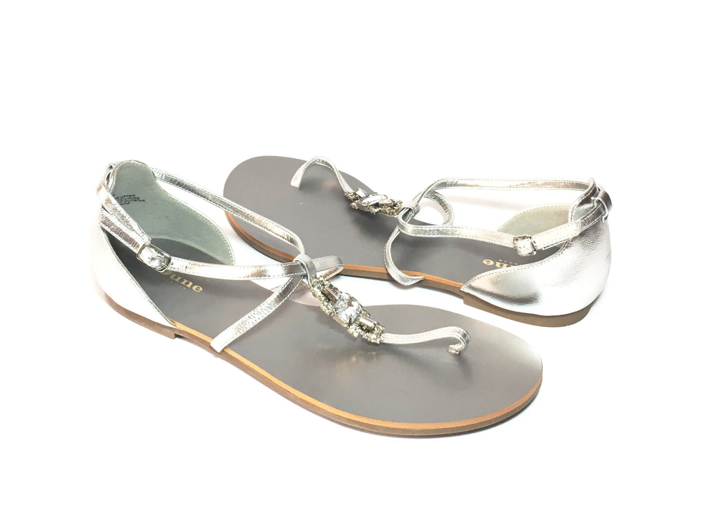 DUNE Silver Metallic Jeweled Flat Sandals | Brand New |