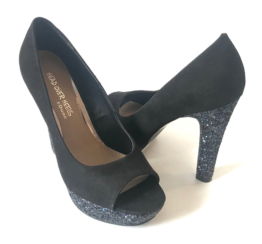 DUNE Black & Glitter Peep Toe Heels | Brand New |