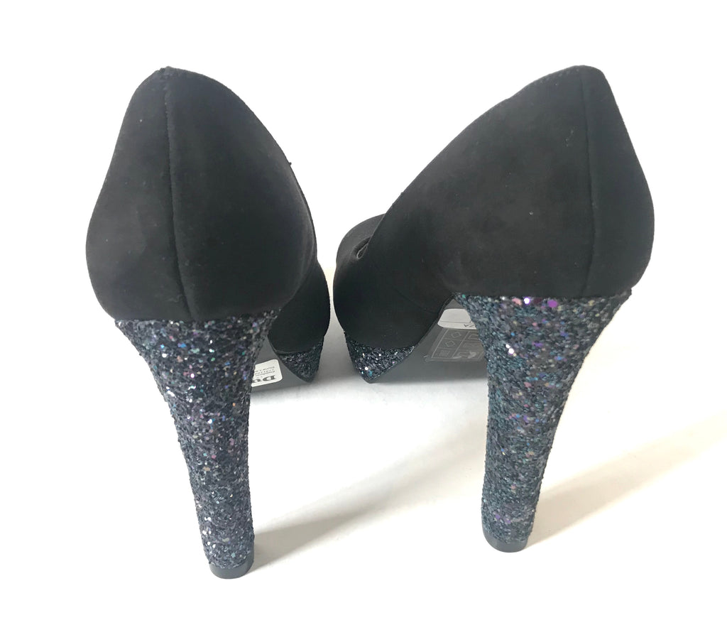 DUNE Black & Glitter Peep Toe Heels | Brand New |