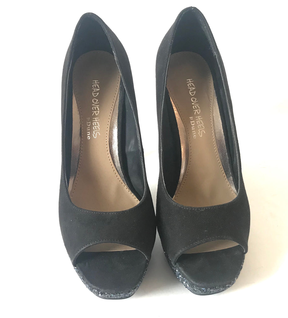 DUNE Black & Glitter Peep Toe Heels | Brand New |