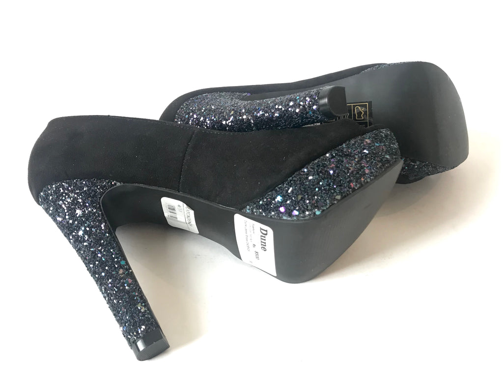 DUNE Black & Glitter Peep Toe Heels | Brand New |