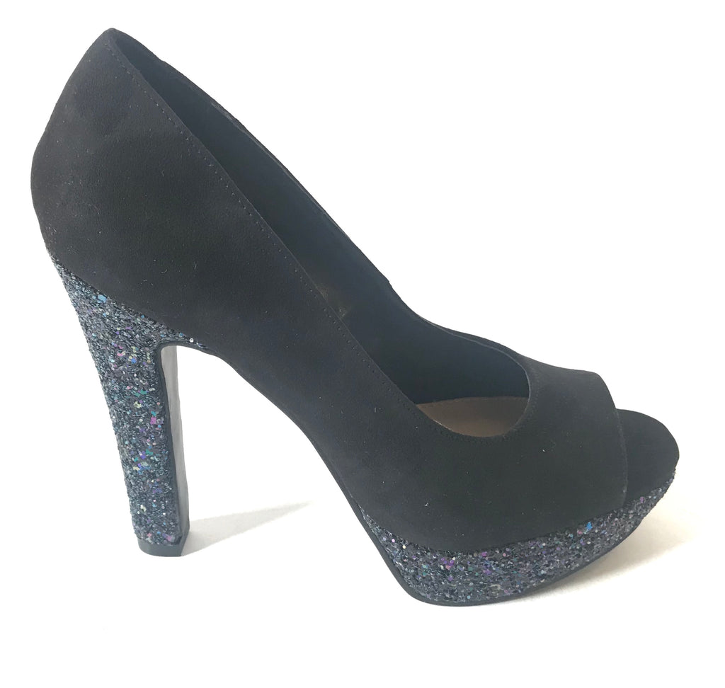 DUNE Black & Glitter Peep Toe Heels | Brand New |