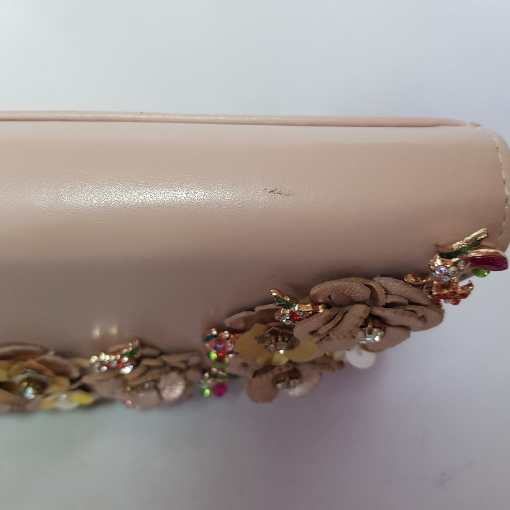 Dune Nude Pink Rhinestone & Leather Clutch Bag | Gently Used |