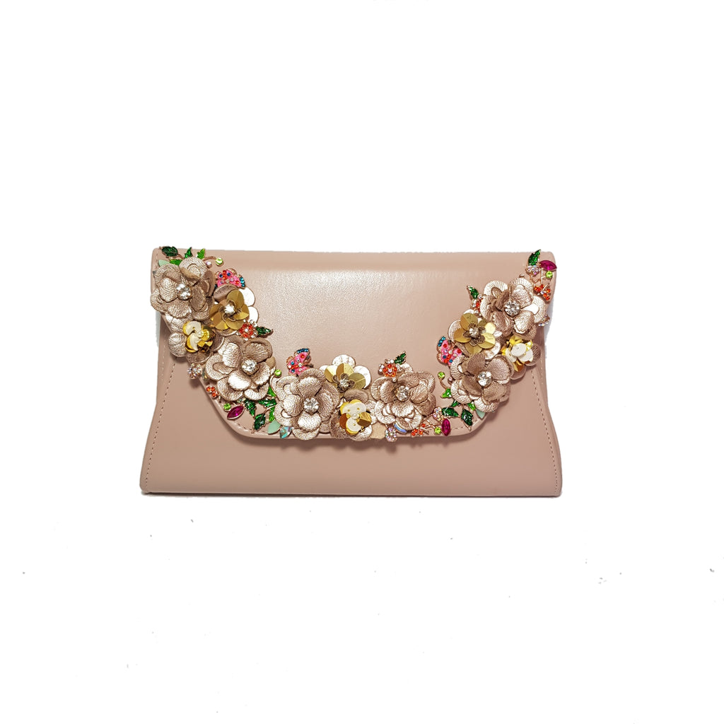 Dune Nude Pink Rhinestone & Leather Clutch Bag | Gently Used |