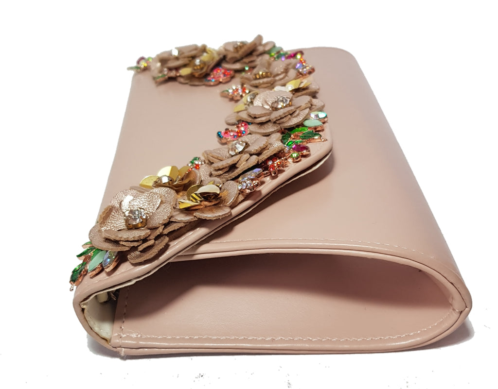 Dune Nude Pink Rhinestone & Leather Clutch Bag | Gently Used |