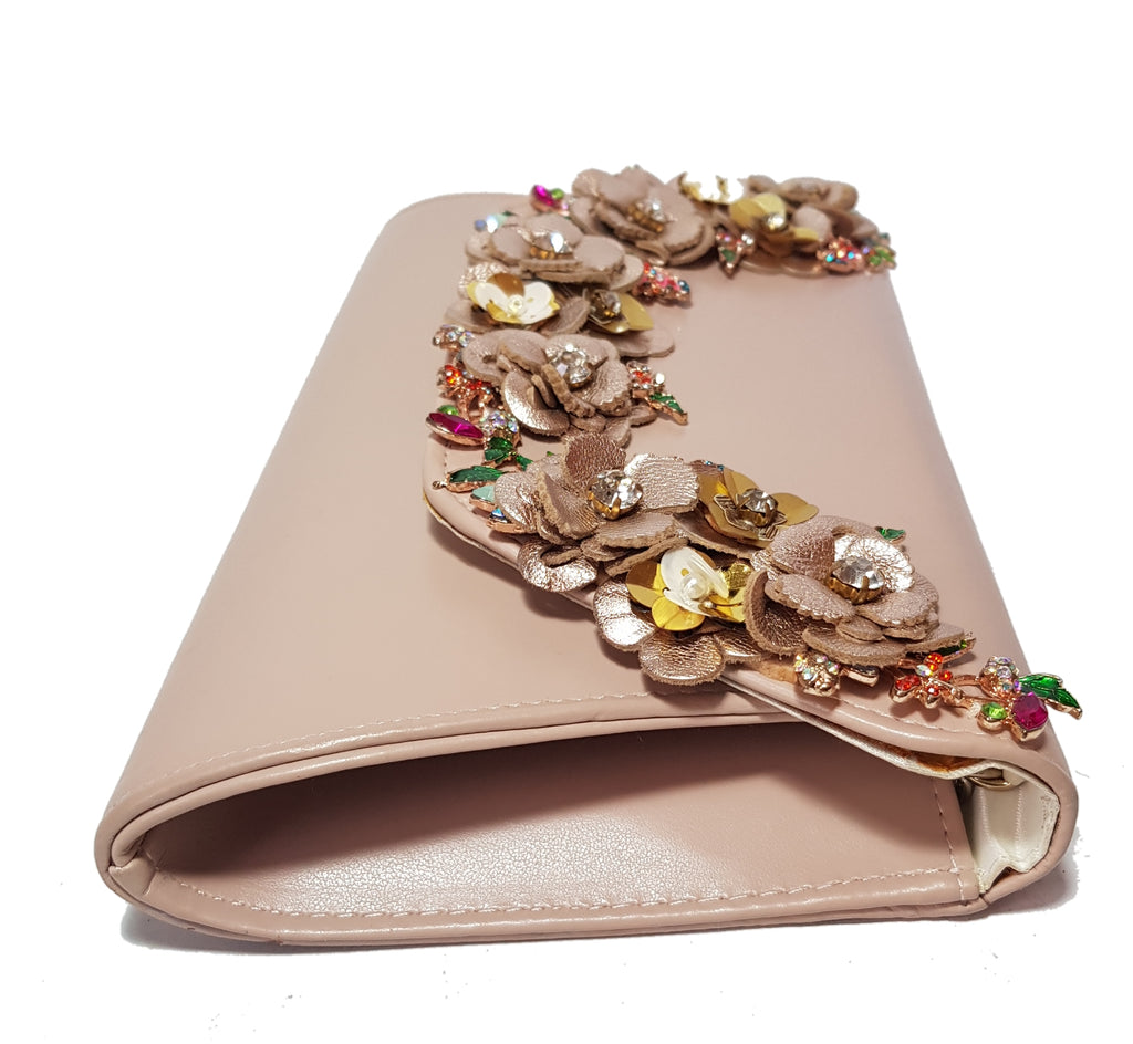 Dune Nude Pink Rhinestone & Leather Clutch Bag | Gently Used |