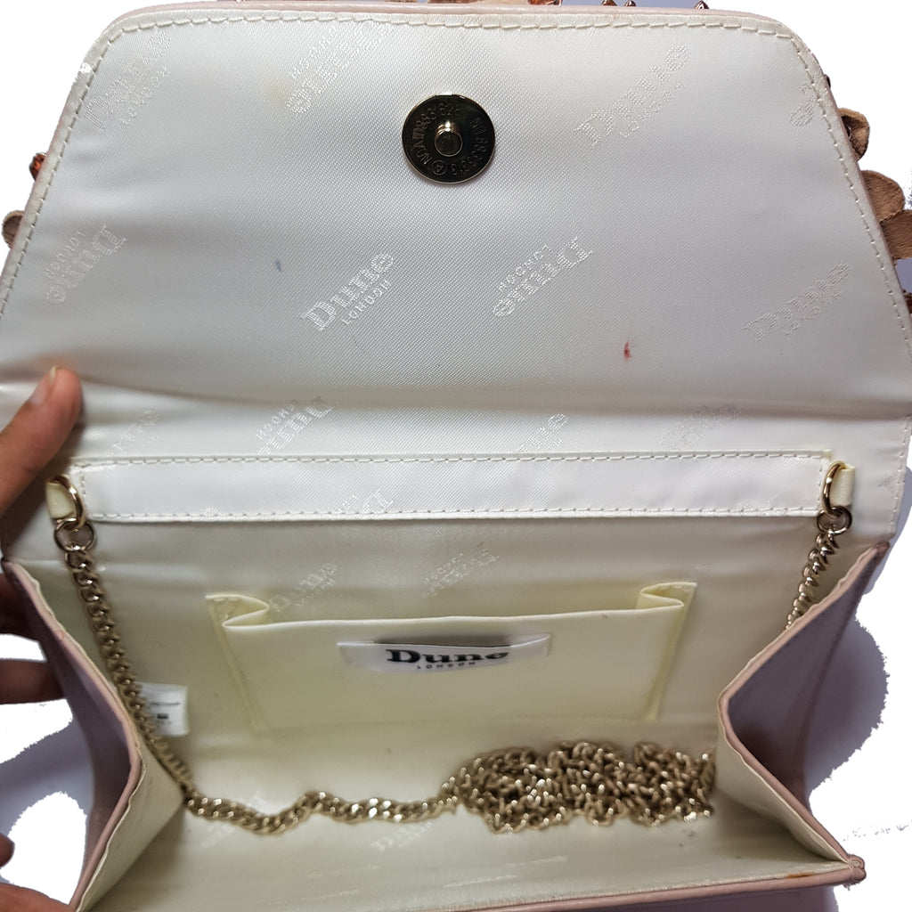 Dune Nude Pink Rhinestone Leather Clutch Bag Gently Used
