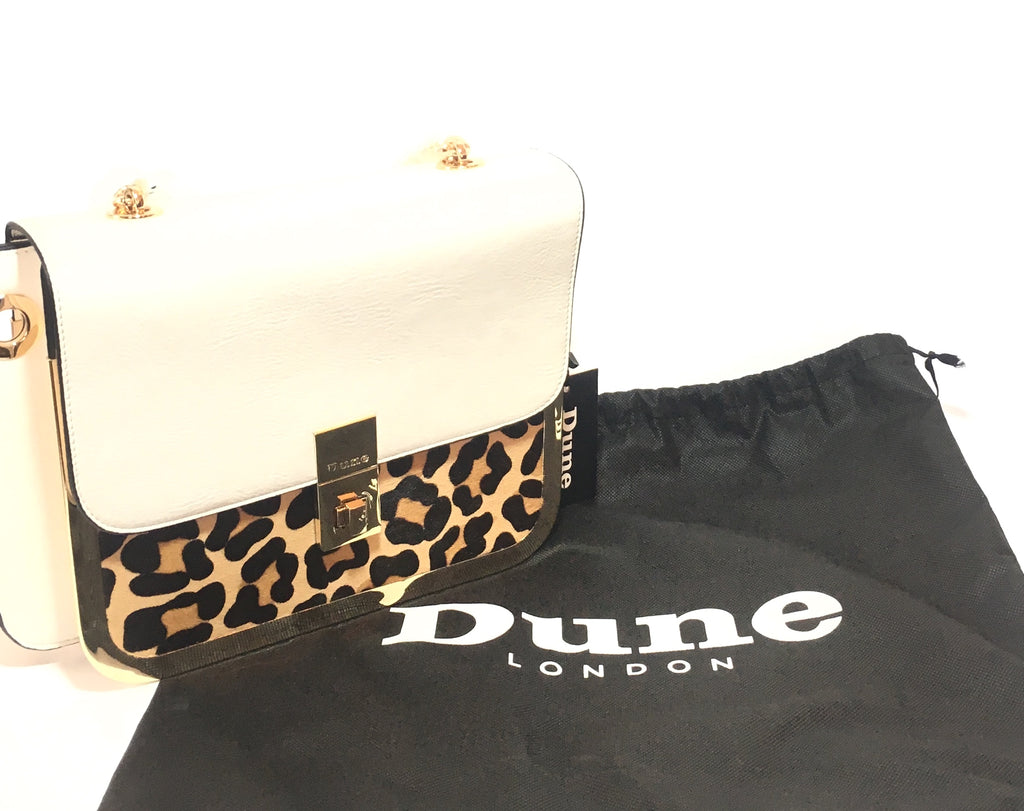 DUNE White Leather and Leopard Print Pony Hair Tote | Brand New |