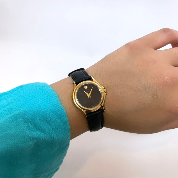 Movado Black & Gold 87 E4 0823 Leather Wristwatch | Pre Loved |
