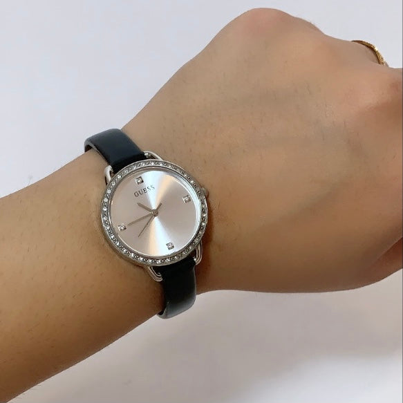 Guess Rhinestone Leather Wristwatch | Pre Loved |