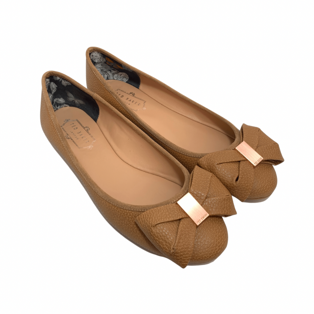 Ted Baker Tan Leather Bow Ballets Flats | Gently Used |