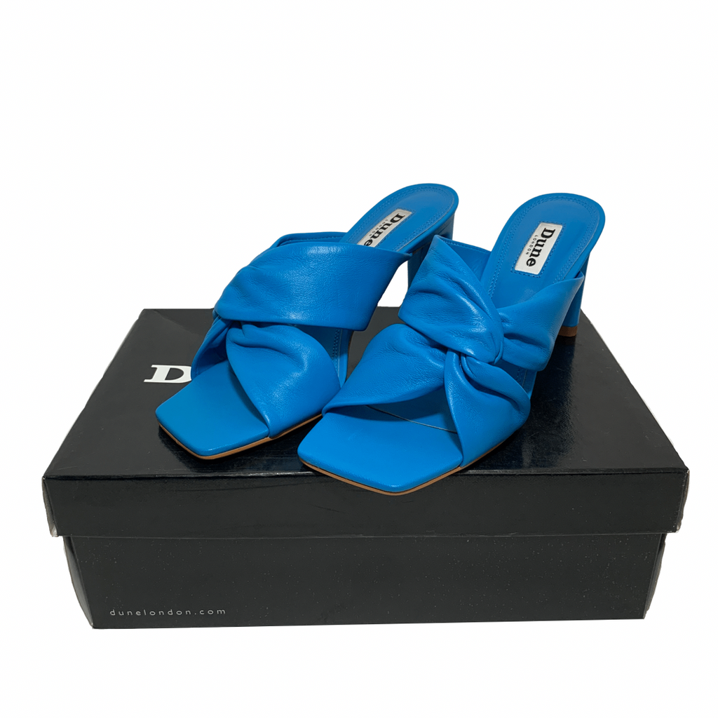 DUNE Magnet Blue Leather Knot Mules | Brand New |