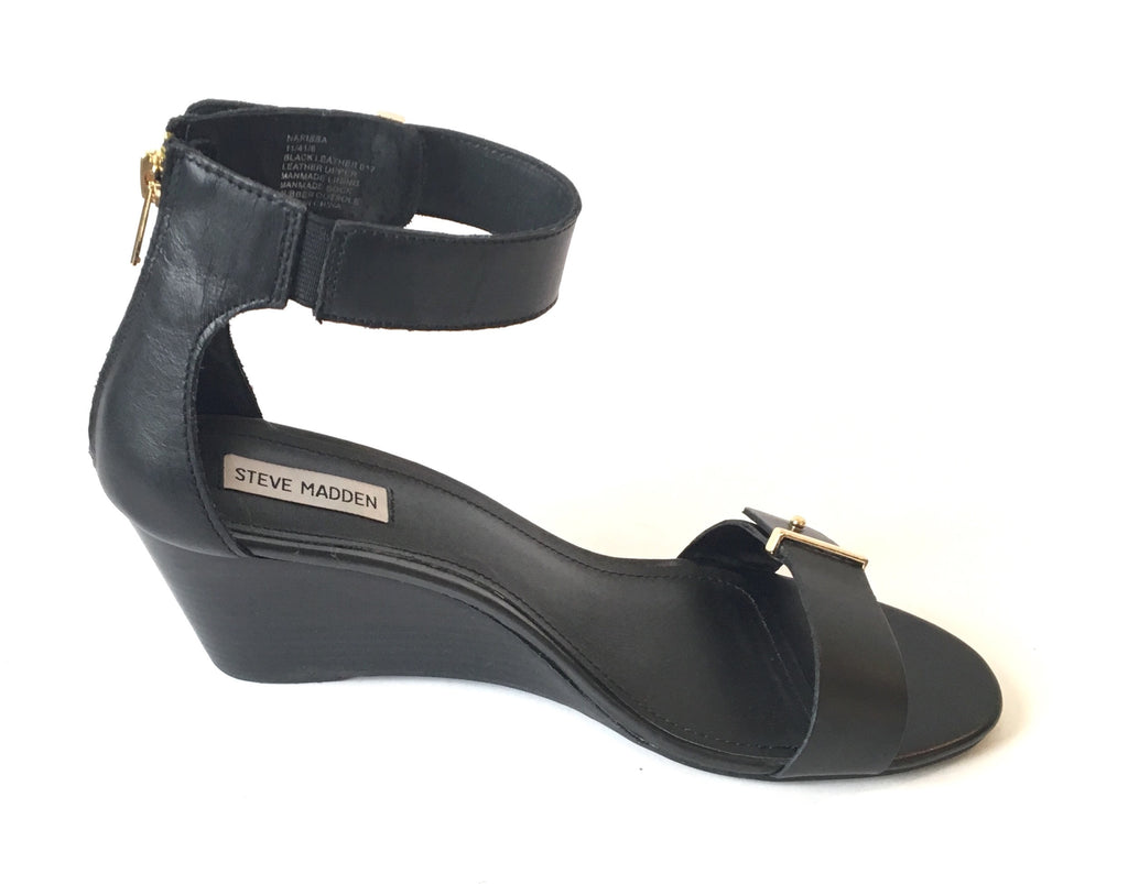 Steve Madden 'Narissaa SM' Black Leather Wedges | Gently Used |