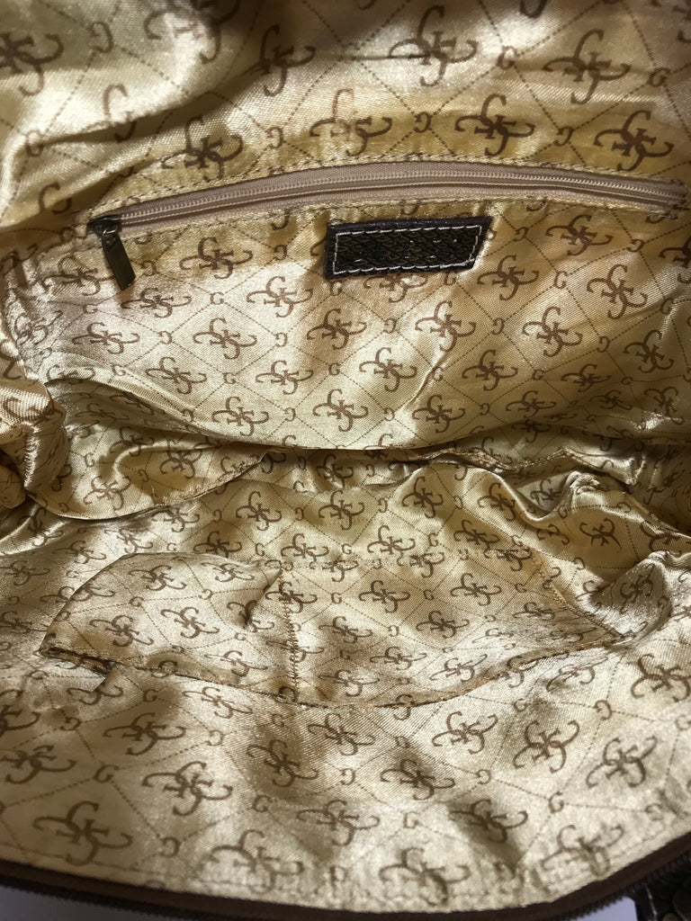 GUESS Beige & Bronze Monogrammed Bag | Gently Used |