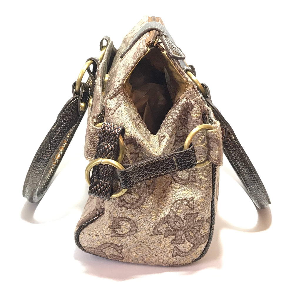 GUESS Beige & Bronze Monogrammed Bag | Gently Used |