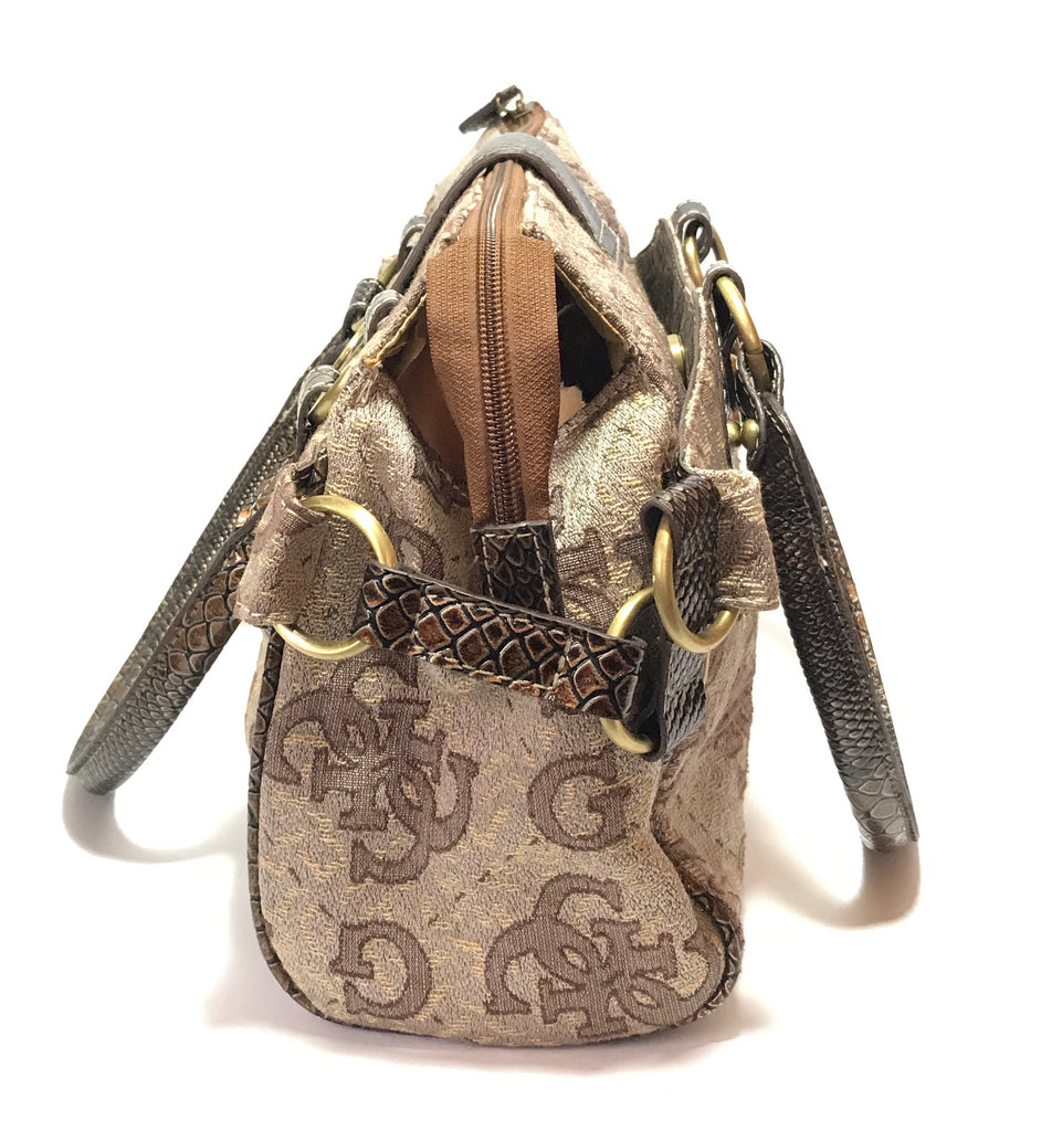 GUESS Beige & Bronze Monogrammed Bag | Gently Used |