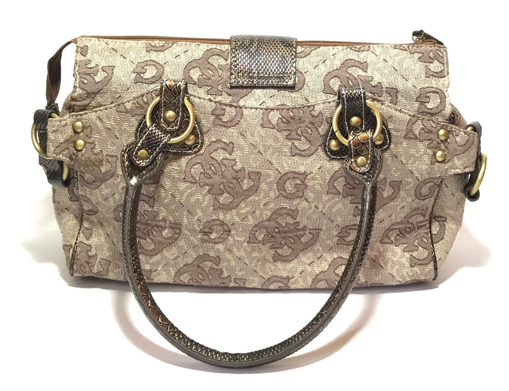 GUESS Beige & Bronze Monogrammed Bag | Gently Used |