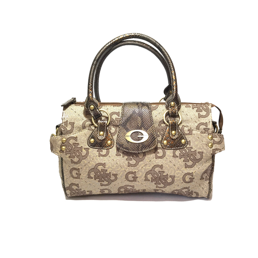 GUESS Beige & Bronze Monogrammed Bag | Gently Used |