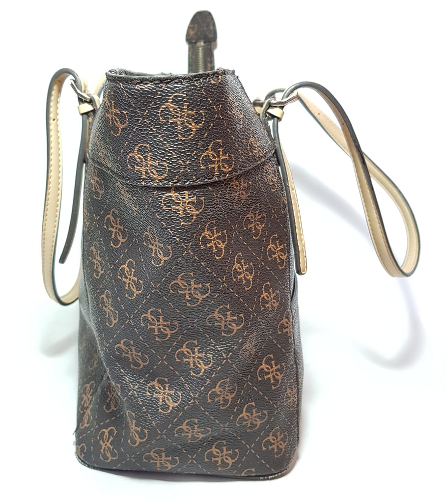 Guess Monogram Coated Canvas Brown Tote | Pre Loved |