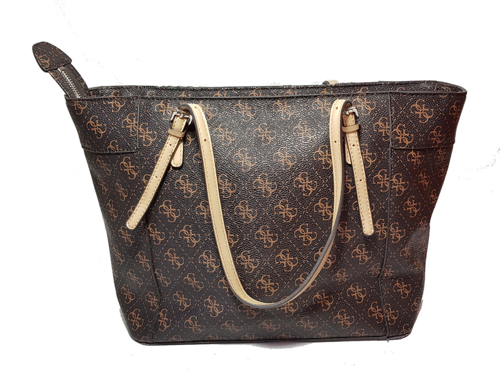 Guess Monogram Coated Canvas Brown Tote | Pre Loved |