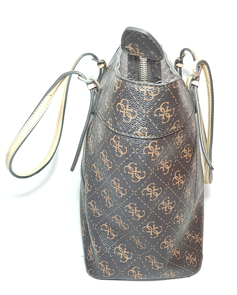 Guess Monogram Coated Canvas Brown Tote | Pre Loved |