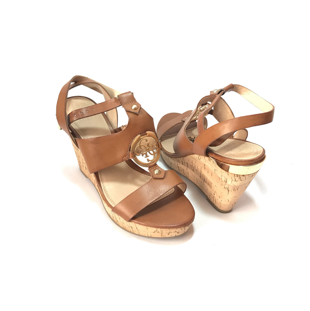 GUESS Tan & Gold Cork Wedges | Like New |