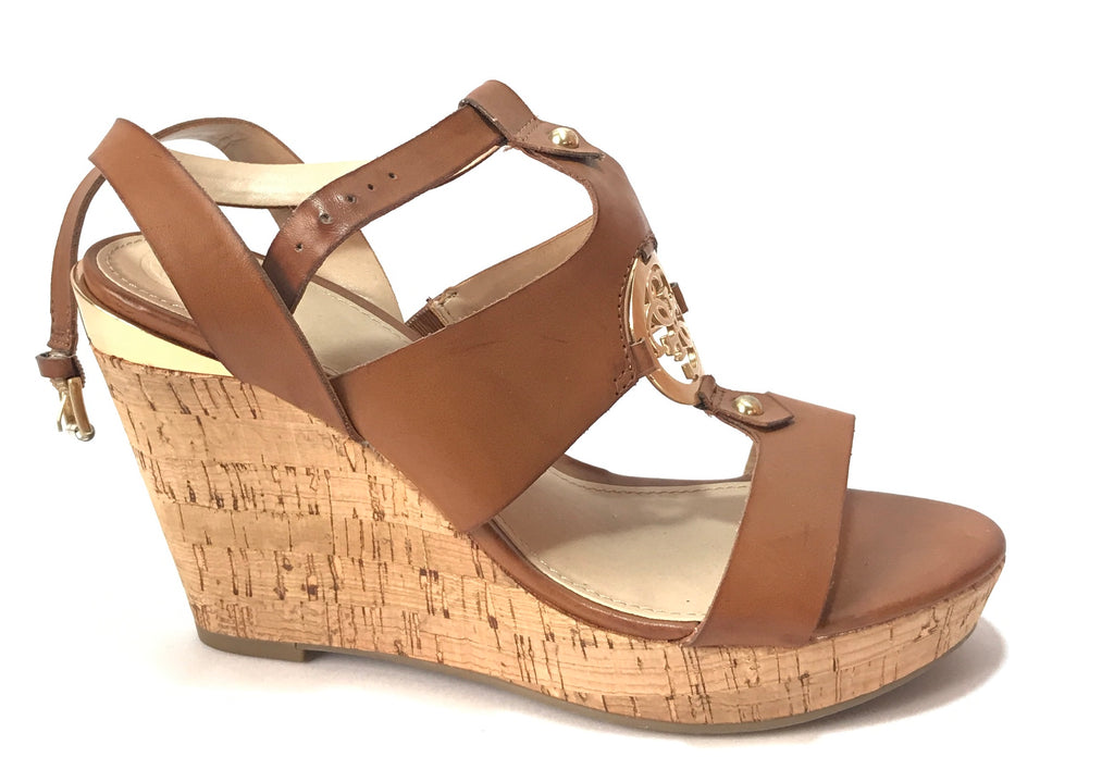 GUESS Tan & Gold Cork Wedges | Like New |