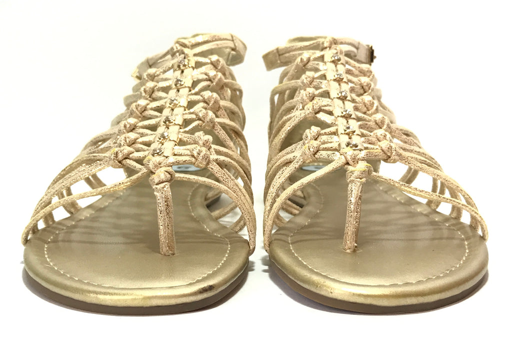 G By GUESS Gold Multi Strap Leather Flats | Like New |