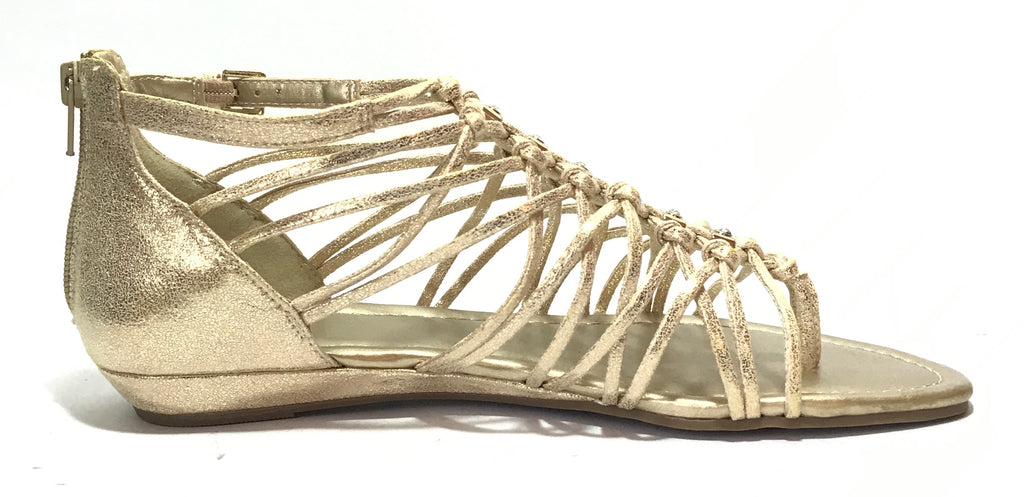 G By GUESS Gold Multi Strap Leather Flats | Like New |